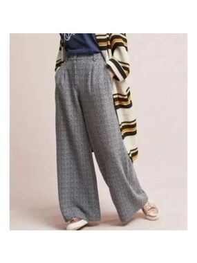 Anthropologie Elisa Wide Leg High Rise Trousers Size 6 Grey Knit Dot Print